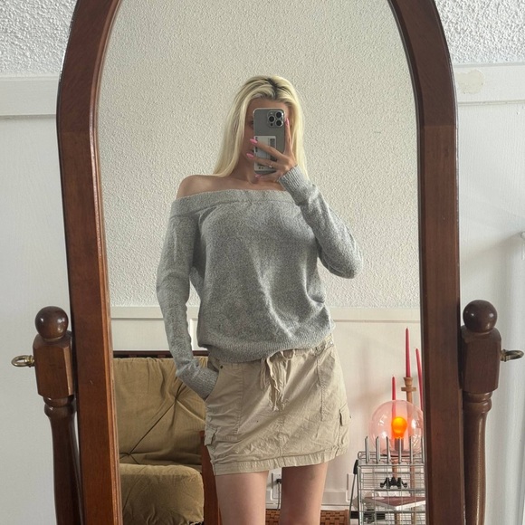 Brave Soul Gray Off-Shoulder Sweater - Picture 1 of 6